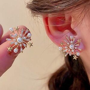 Gold Star And Pearl Starburst Earrings